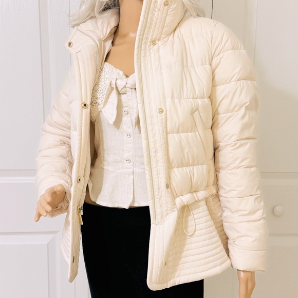White House Black Market Peplum Puffer Cream Ivory White Jacket WHBM Sz Small - Picture 11 of 11